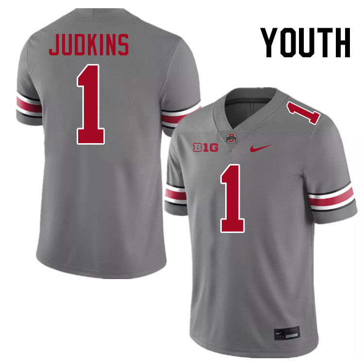 Youth #1 Quinshon Judkins Ohio State Buckeyes College Football Jerseys Stitched-Grey